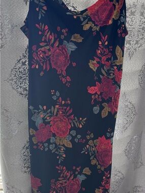 Sara Michelle Navy Maxi Dress with Red Floral Print